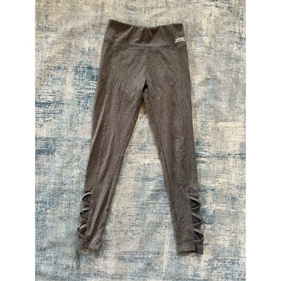 Justice Active Heathered Gray Cross Strap Mesh Panel Leggings Girls 12 - Picture 1 of 6